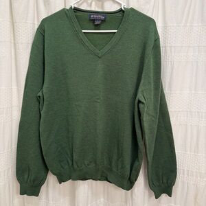 Brooks Brothers Italian Merino Wool V-Neck Sweater Green Mens Large